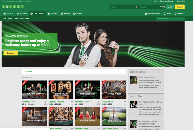 Unibet homepage